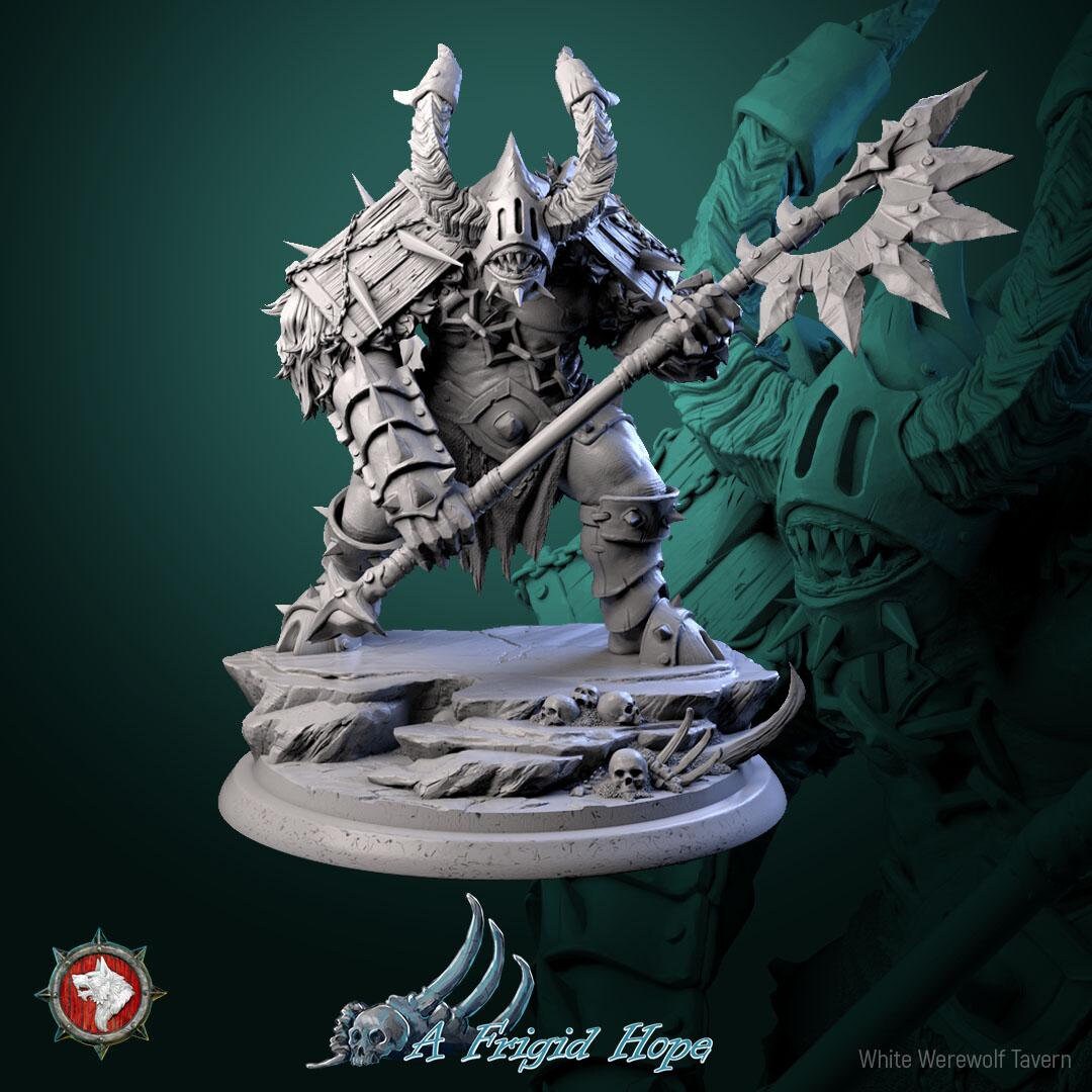 Azrimor, The Frostreaver | TABLETOP SCALE | TTRPG Miniature | White Werewolf Tavern | Unpainted, Unplated Resin 8k