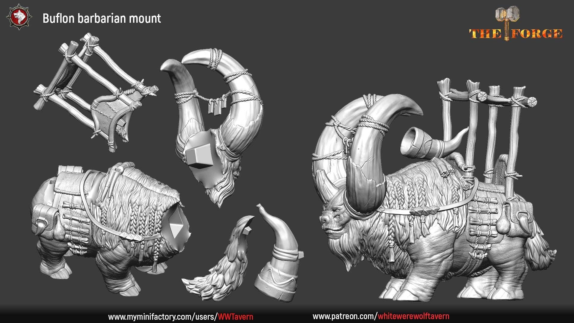 Buflon Barbarian Mount | TABLETOP SCALE | D&D TTRPG Miniature | White Werewolf Tavern