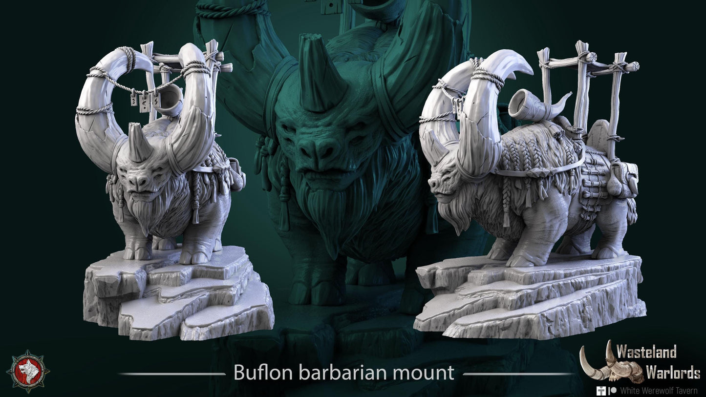 Buflon Barbarian Mount | TABLETOP SCALE | D&D TTRPG Miniature | White Werewolf Tavern