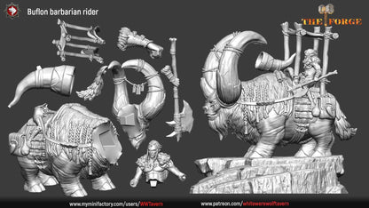 Buflon Barbarian Rider | TABLETOP SCALE | D&D TTRPG Miniature | White Werewolf Tavern