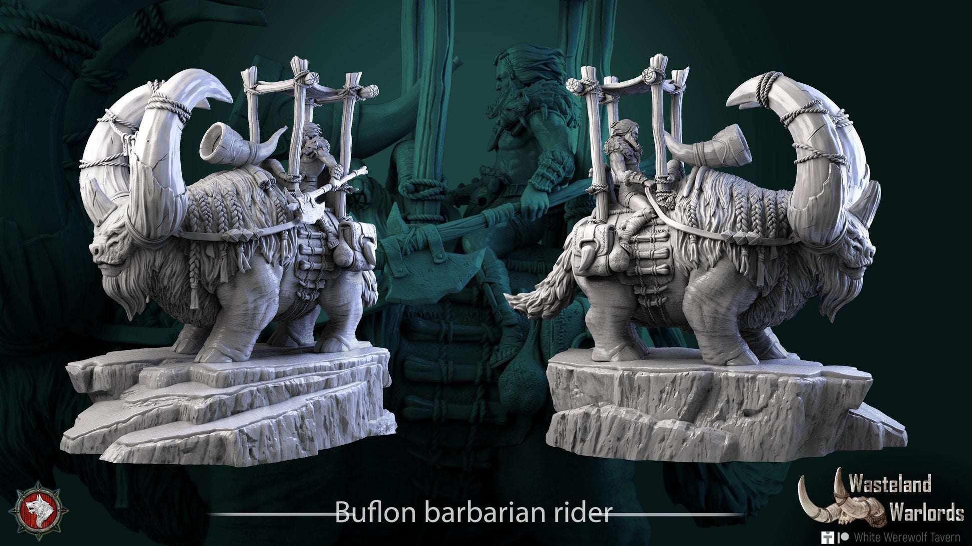 Buflon Barbarian Rider | TABLETOP SCALE | D&D TTRPG Miniature | White Werewolf Tavern
