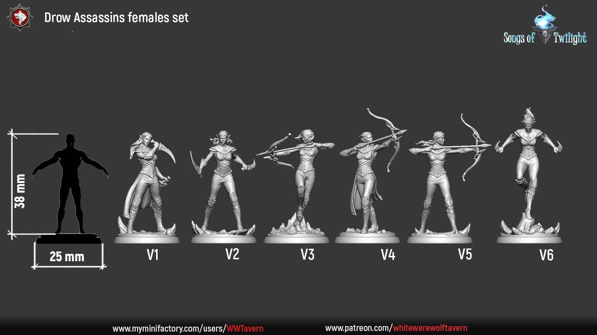 Drow Warriors, Females | TABLETOP SCALE | TTRPG Miniature | White Werewolf Tavern