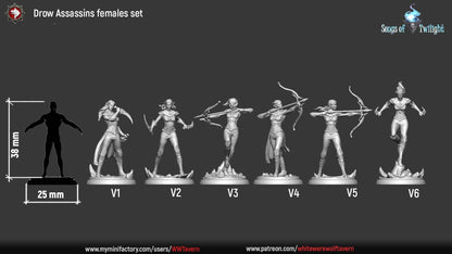 Drow Warriors, Females | TABLETOP SCALE | TTRPG Miniature | White Werewolf Tavern
