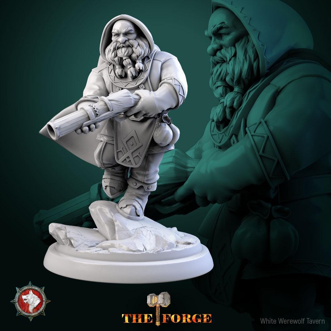 Dwarf Gunslingers | TABLETOP SCALE | TTRPG Miniature | White Werewolf Tavern