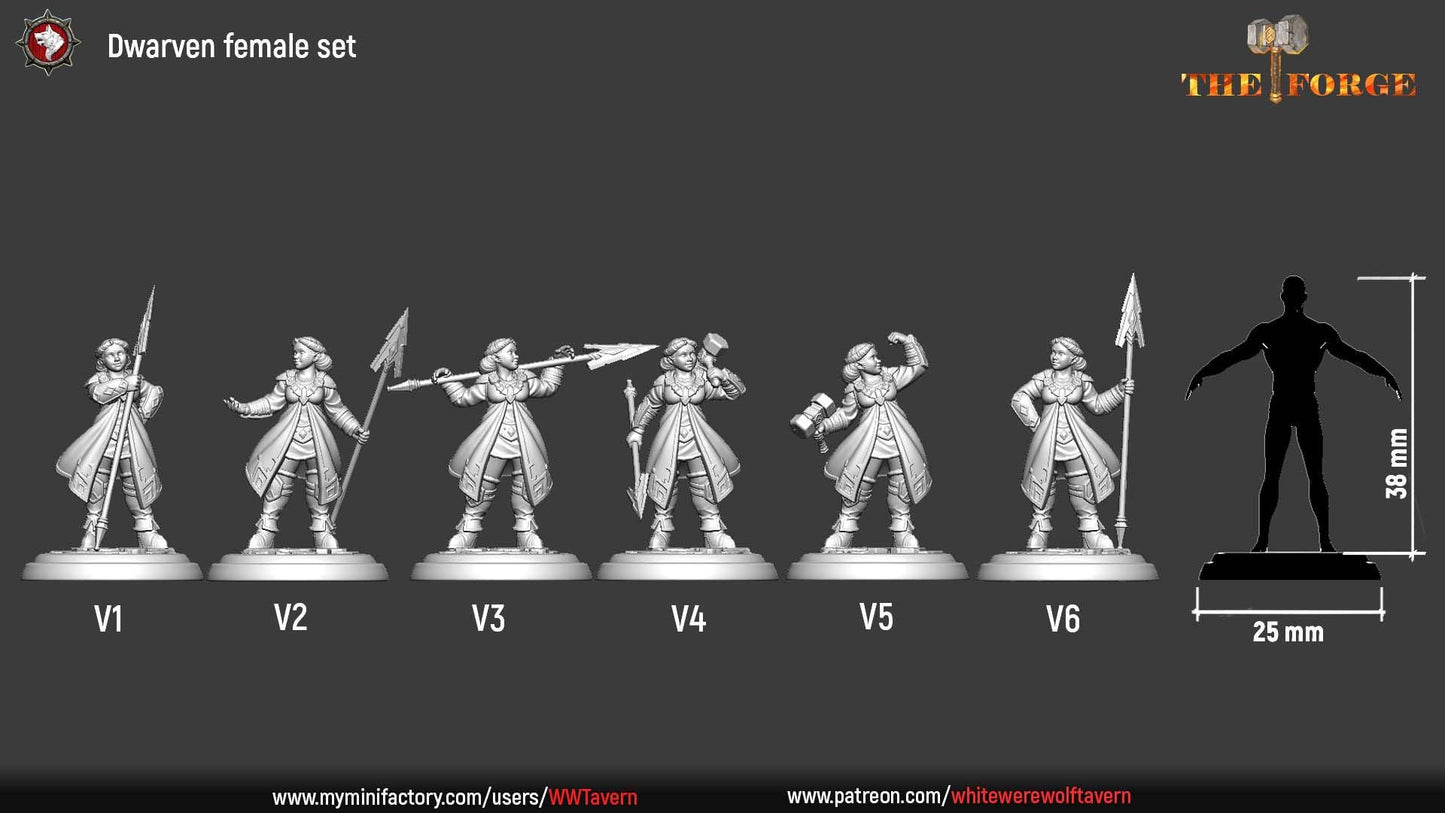Dwarven Female Warriors | TABLETOP SCALE | TTRPG Miniature | White Werewolf Tavern
