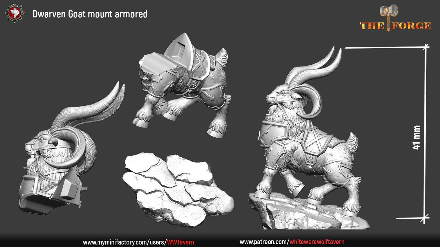 Dwarven Goat Mount Armored | TTRPG D&D Miniature | White Werewolf Tavern