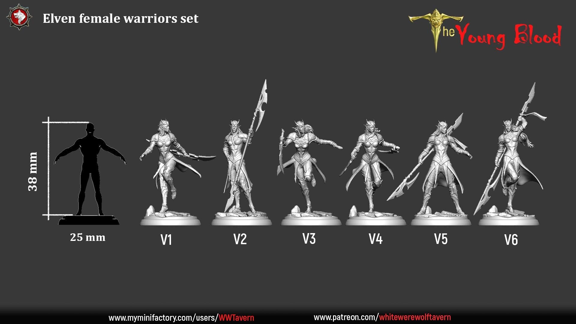 Elven Female Warriors | TABLETOP SCALE | TTRPG Miniature | White Werewolf Tavern
