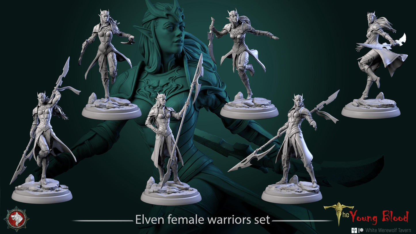 Elven Female Warriors | TABLETOP SCALE | TTRPG Miniature | White Werewolf Tavern
