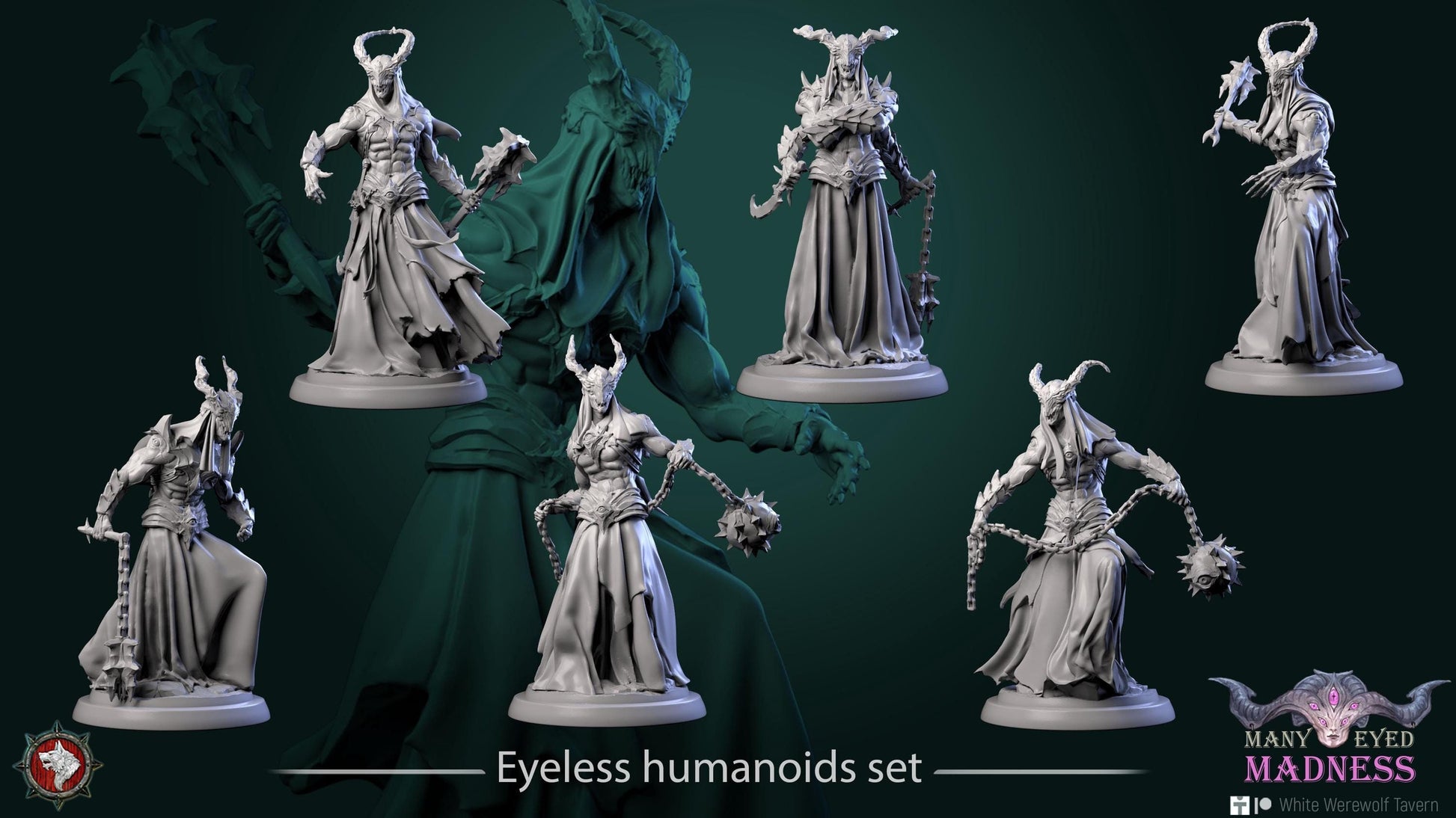 Eyeless Humanoids | TABLETOP SCALE | TTRPG D&D Miniature | White Werewolf Tavern