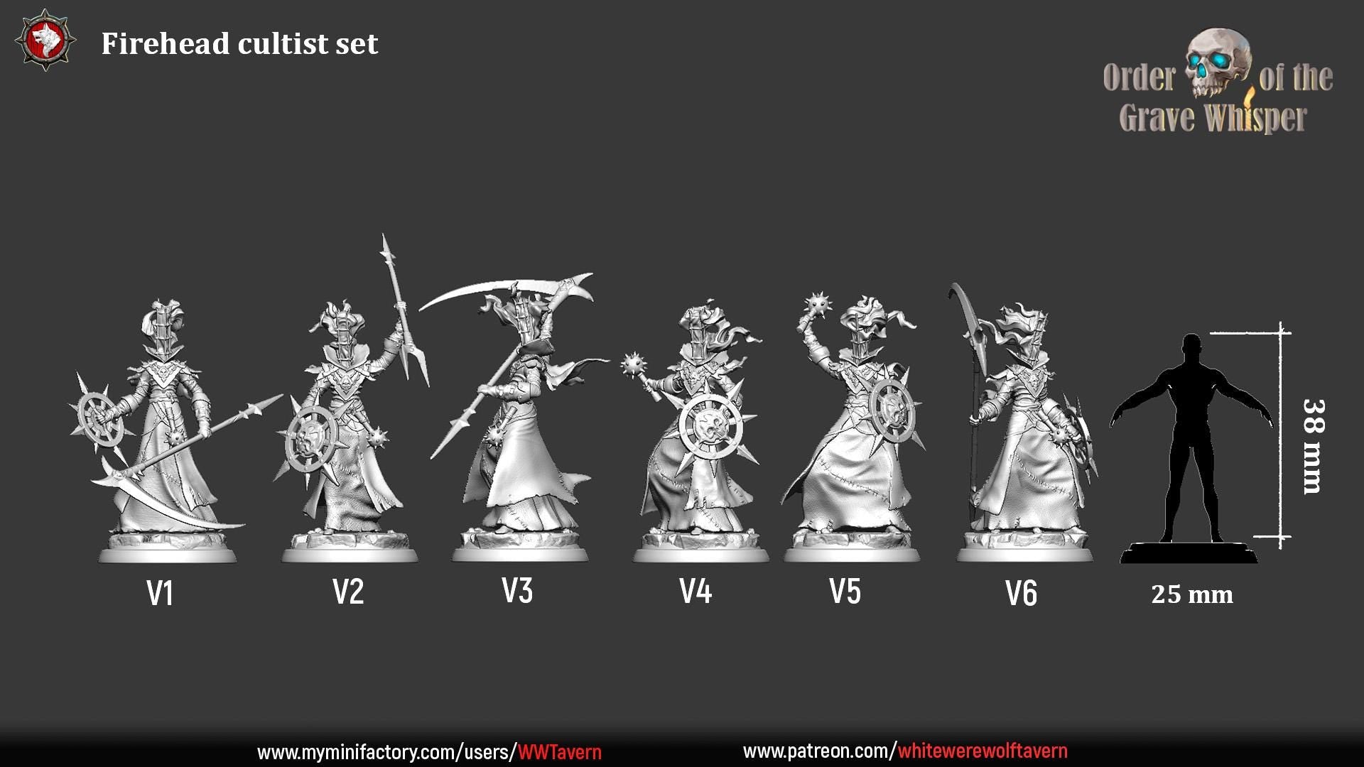 Firehead Cultists | TABLETOP SCALE | TTRPG D&D Miniature | White Werewolf Tavern