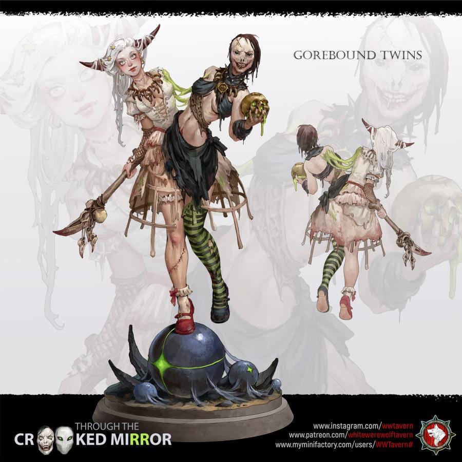 Gorebound Twins | TABLETOP SCALE | TTRPG D&D Miniature | White Werewolf Tavern