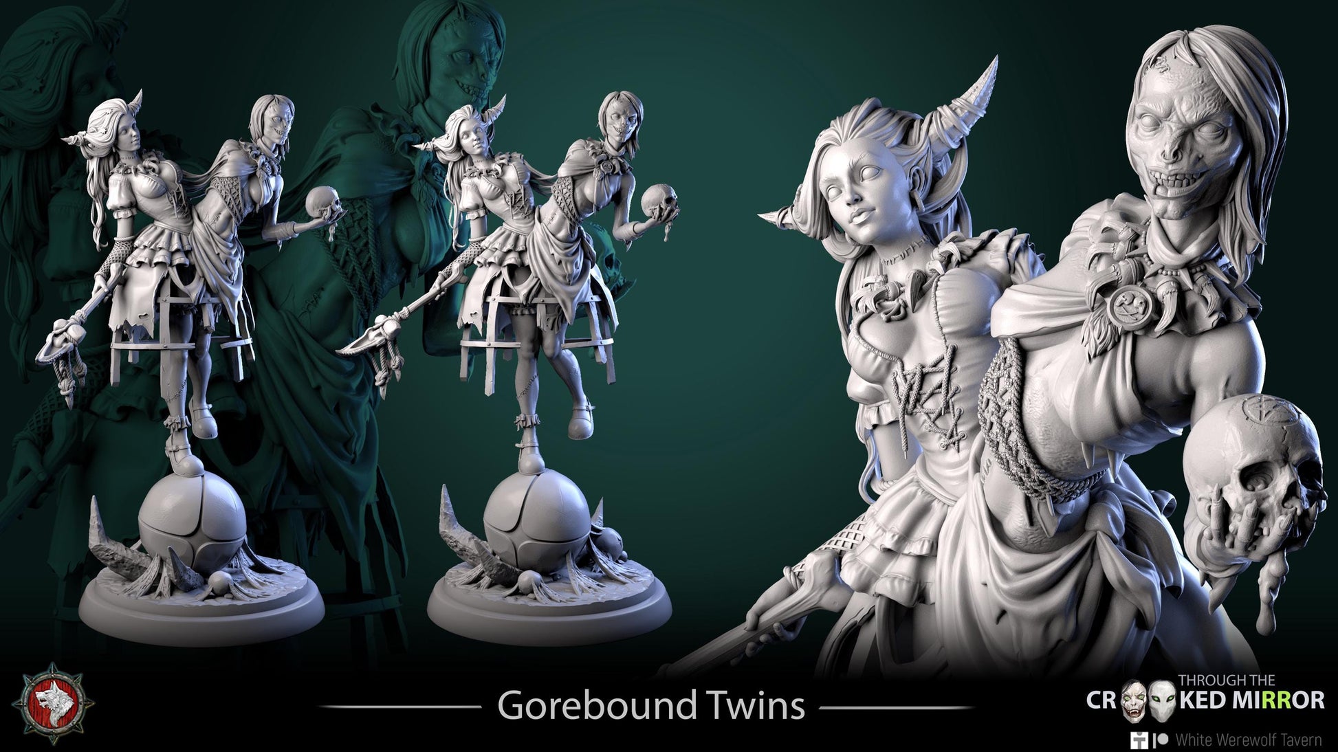 Gorebound Twins | TABLETOP SCALE | TTRPG D&D Miniature | White Werewolf Tavern