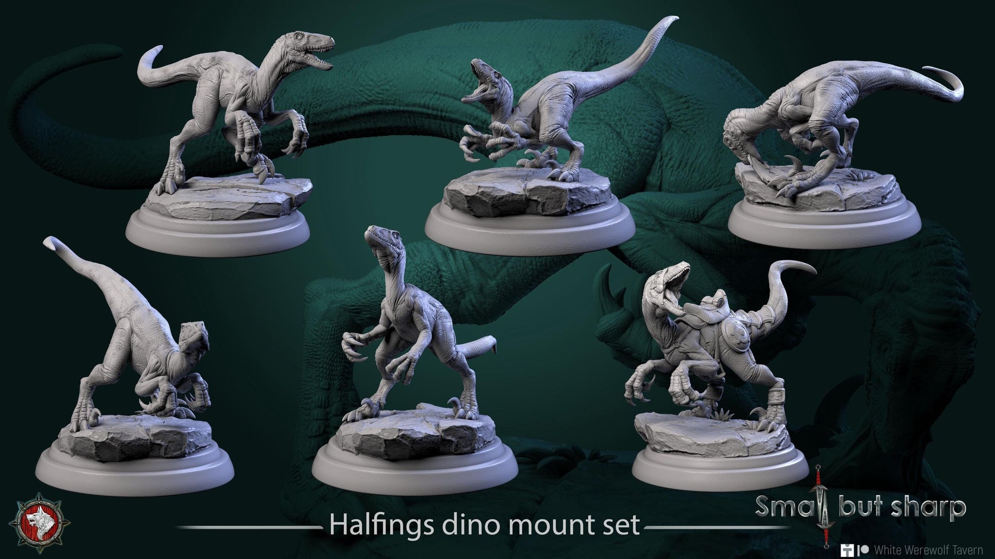 Halfings Dino Mounts | TABLETOP SCALE | TTRPG D&D Miniature | White Werewolf Tavern
