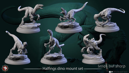 Halfings Dino Mounts | TABLETOP SCALE | TTRPG D&D Miniature | White Werewolf Tavern