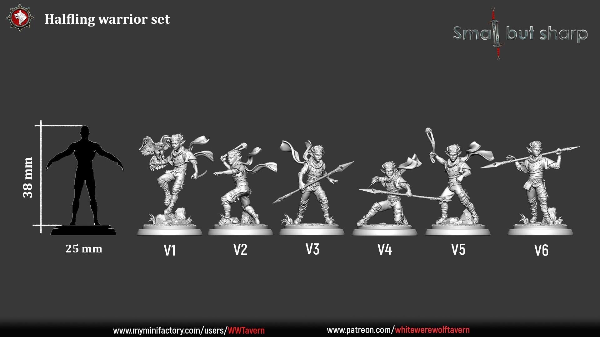 Halfling Warriors | TABLETOP SCALE | TTRPG D&D Miniature | White Werewolf Tavern