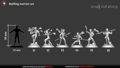 Halfling Warriors | TABLETOP SCALE | TTRPG D&D Miniature | White Werewolf Tavern