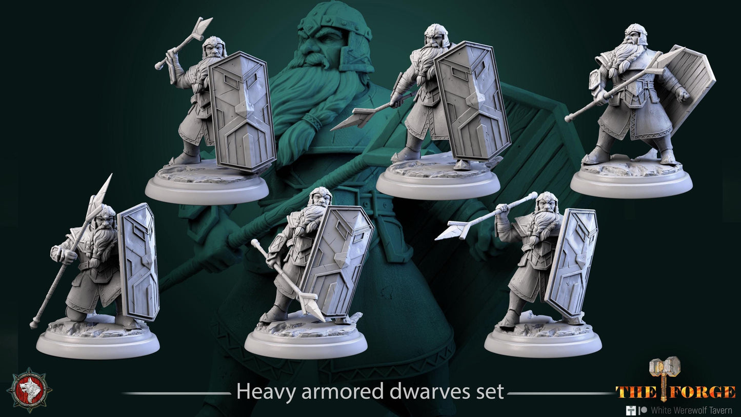 Heavy Armored Dwarves | TABLETOP SCALE | TTRPG D&D Miniature | White Werewolf Tavern