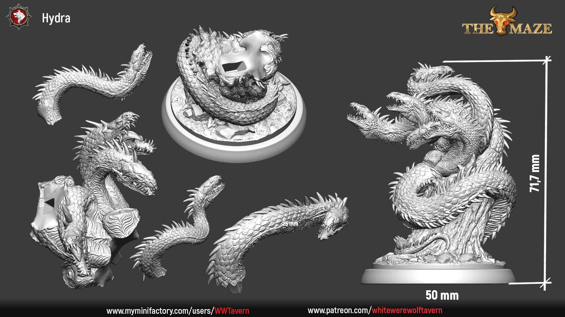 Hydra | TABLETOP SCALE | TTRPG D&D Miniature | White Werewolf Tavern