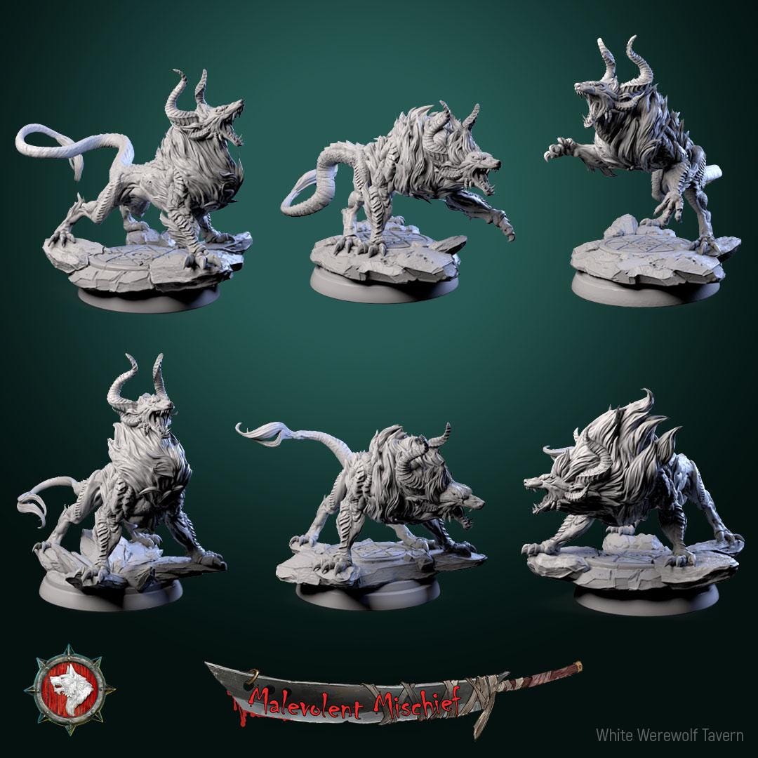 Infernohounds | TABLETOP SCALE | TTRPG D&D Miniature | White Werewolf Tavern