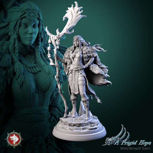 Kaelia, Witch of the Frozen Veil | TABLETOP SCALE | TTRPG D&D Miniature | White Werewolf Tavern