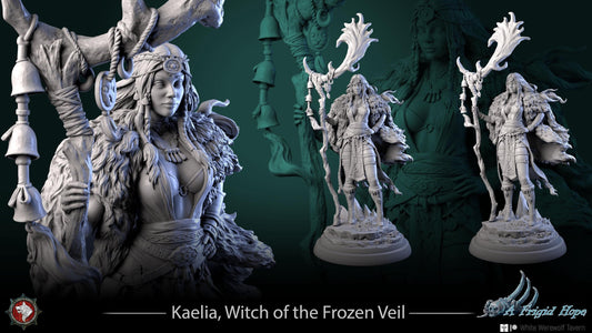 Kaelia, Witch of the Frozen Veil | TABLETOP SCALE | TTRPG D&D Miniature | White Werewolf Tavern