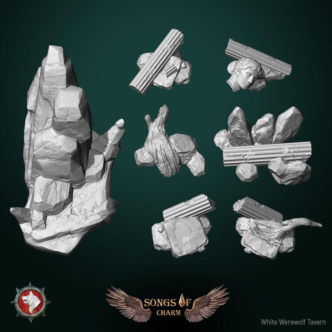 Landscapes, Broken Columns, Greek Ruins | TTRPG Miniature | White Werewolf Tavern