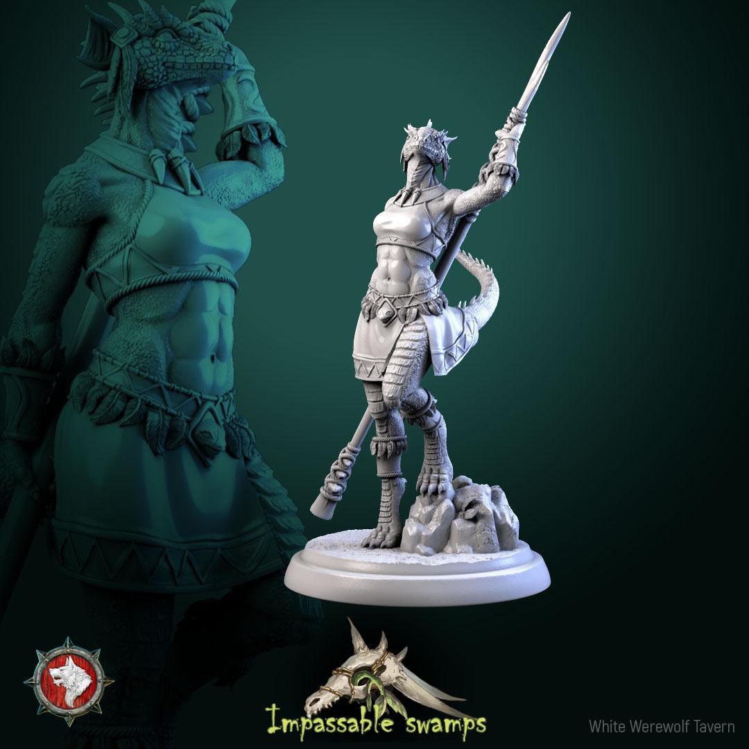 Lizardfolk Females | TABLETOP SCALE | TTRPG D&D Miniature | White Werewolf Tavern
