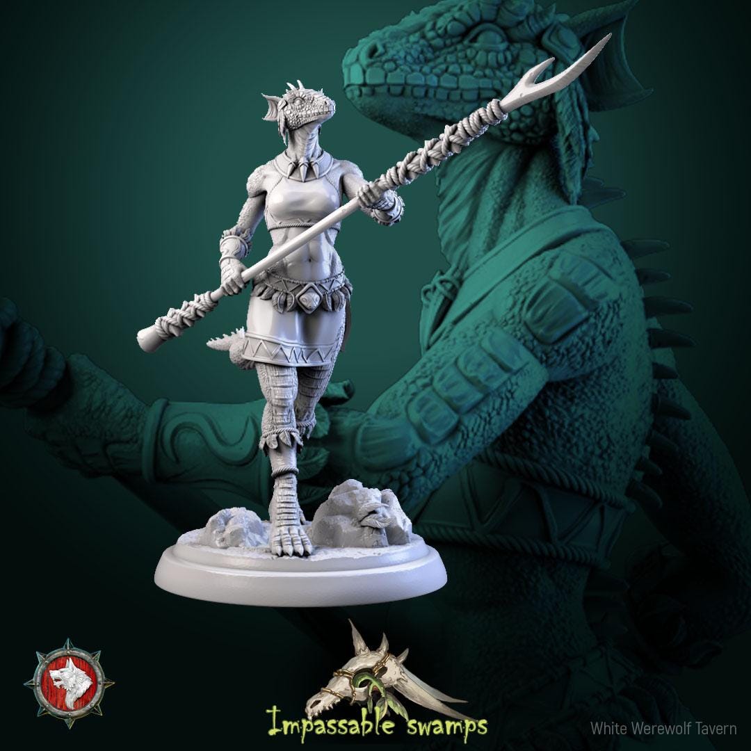 Lizardfolk Females | TABLETOP SCALE | TTRPG D&D Miniature | White Werewolf Tavern
