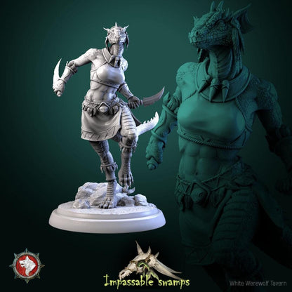 Lizardfolk Females | TABLETOP SCALE | TTRPG D&D Miniature | White Werewolf Tavern