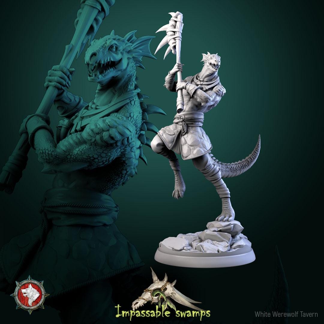 Lizardfolk Warriors | TABLETOP SCALE | TTRPG D&D Miniature | White Werewolf Tavern