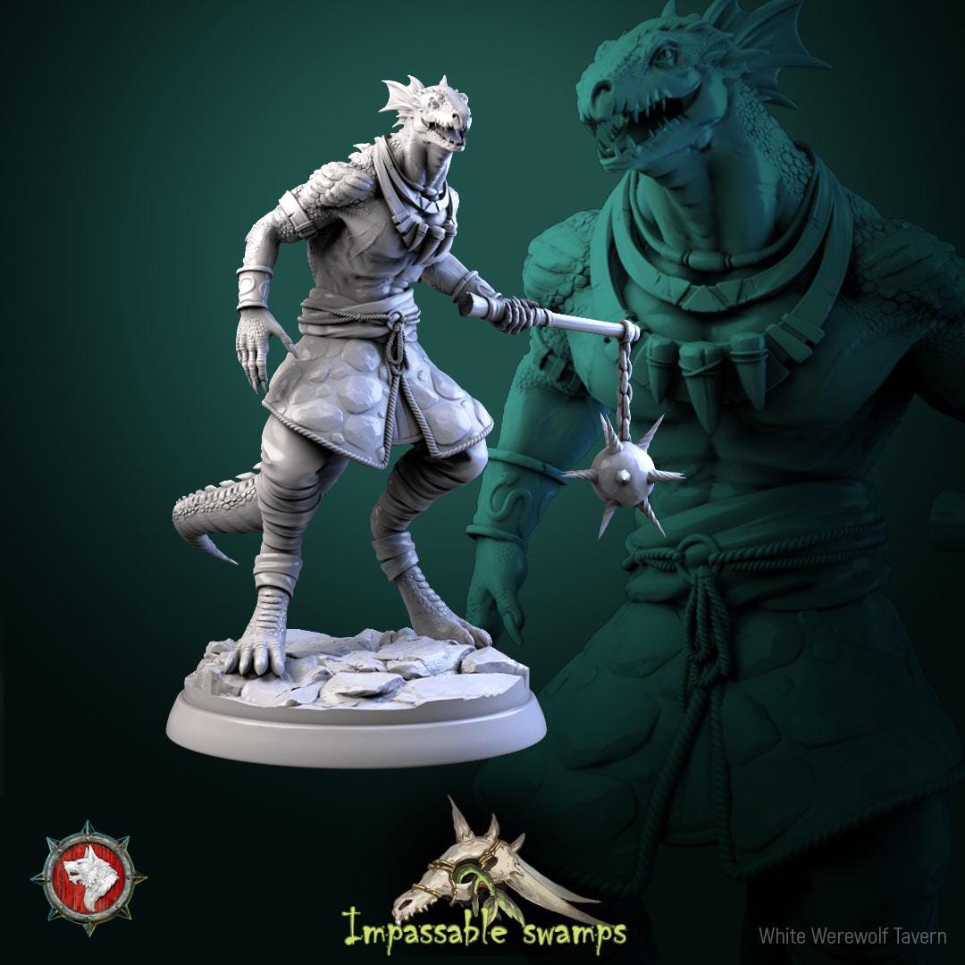Lizardfolk Warriors | TABLETOP SCALE | TTRPG D&D Miniature | White Werewolf Tavern