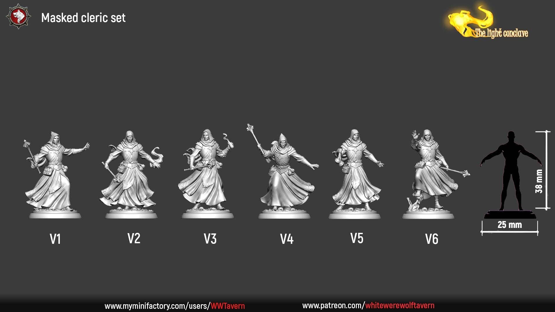 Masked Clerics | TABLETOP SCALE | TTRPG D&D Miniature | White Werewolf Tavern