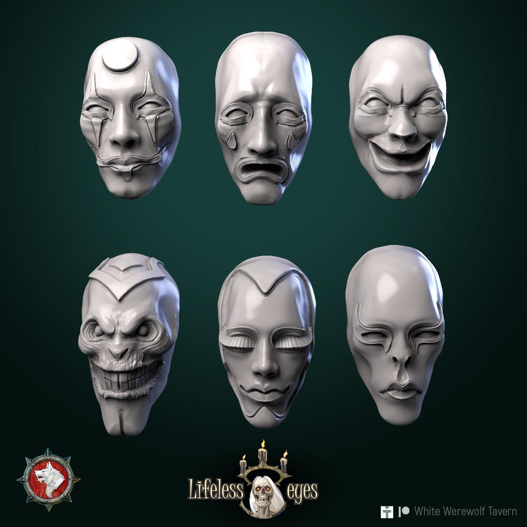 Masks, set of 6 | TABLETOP SCALE | TTRPG D&D Miniature | White Werewolf Tavern