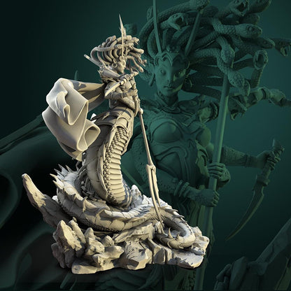 Tattles Told 3D Medusa TTRPG D&D miniature featuring a white werewolf tavern scene with detailed fantasy character.