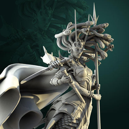 White Medusa D&D miniature by Tattles Told 3D, featuring a detailed werewolf tavern scene for tabletop RPG gameplay.