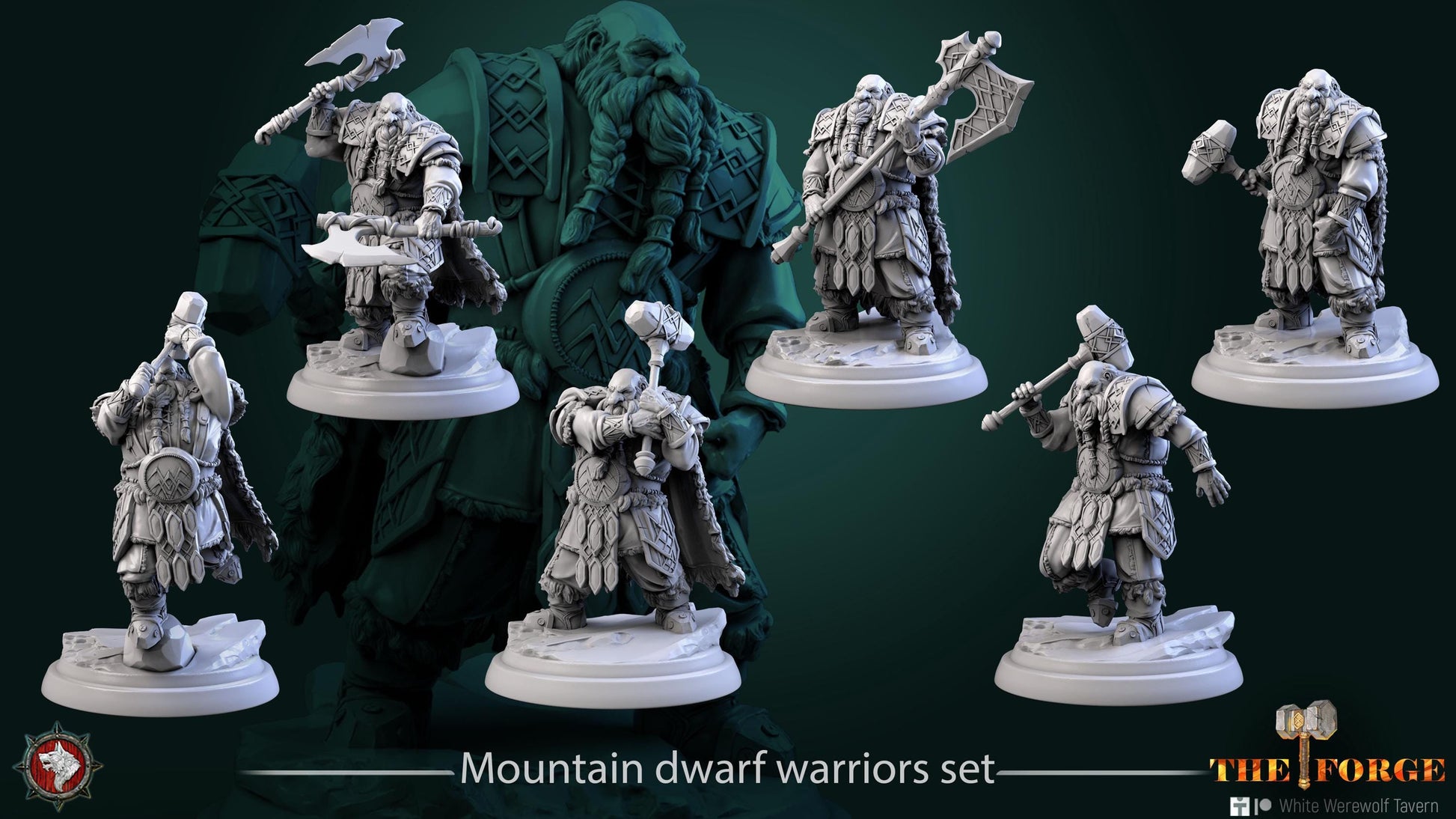 Mountain Dwarf Warriors | TABLETOP SCALE | TTRPG D&D Miniature | White Werewolf Tavern