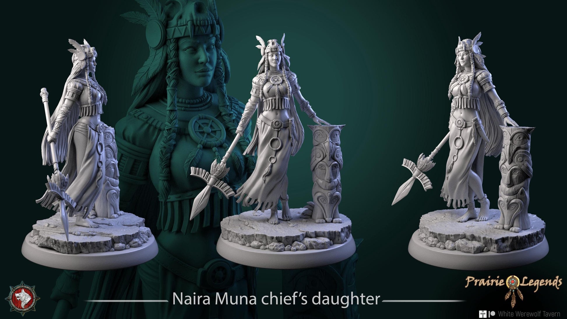 Naira Muna Chief’s Daughter | TTRPG Miniature | White Werewolf Tavern | Unpainted, Unplated Resin 8k
