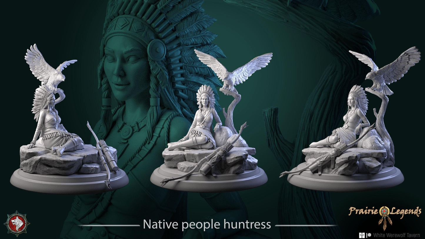 Native People Huntress | D&D TTRPG Miniature | White Werewolf Tavern