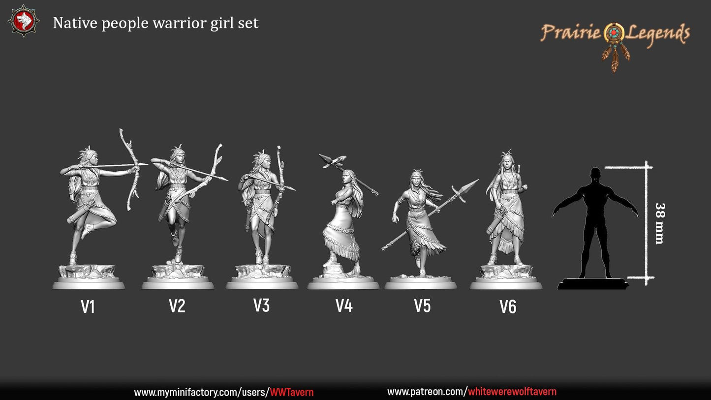 Native People Warrior Girls | TABLETOP SCALE | TTRPG D&D Miniature | White Werewolf Tavern