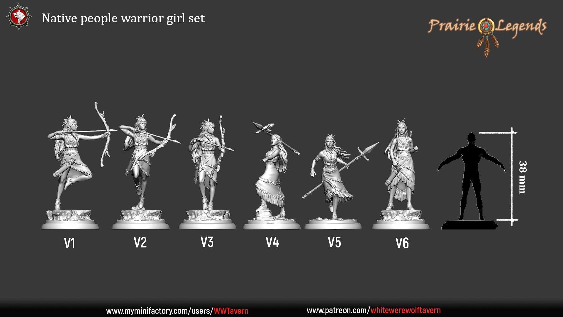 Native People Warrior Girls | TABLETOP SCALE | TTRPG D&D Miniature | White Werewolf Tavern