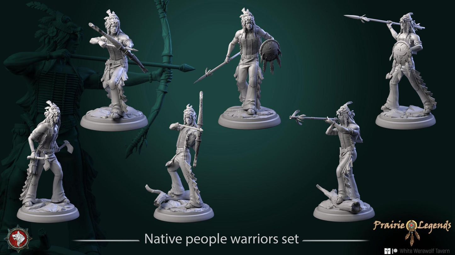 Native People Warriors | TABLETOP SCALE | TTRPG D&D Miniature | White Werewolf Tavern