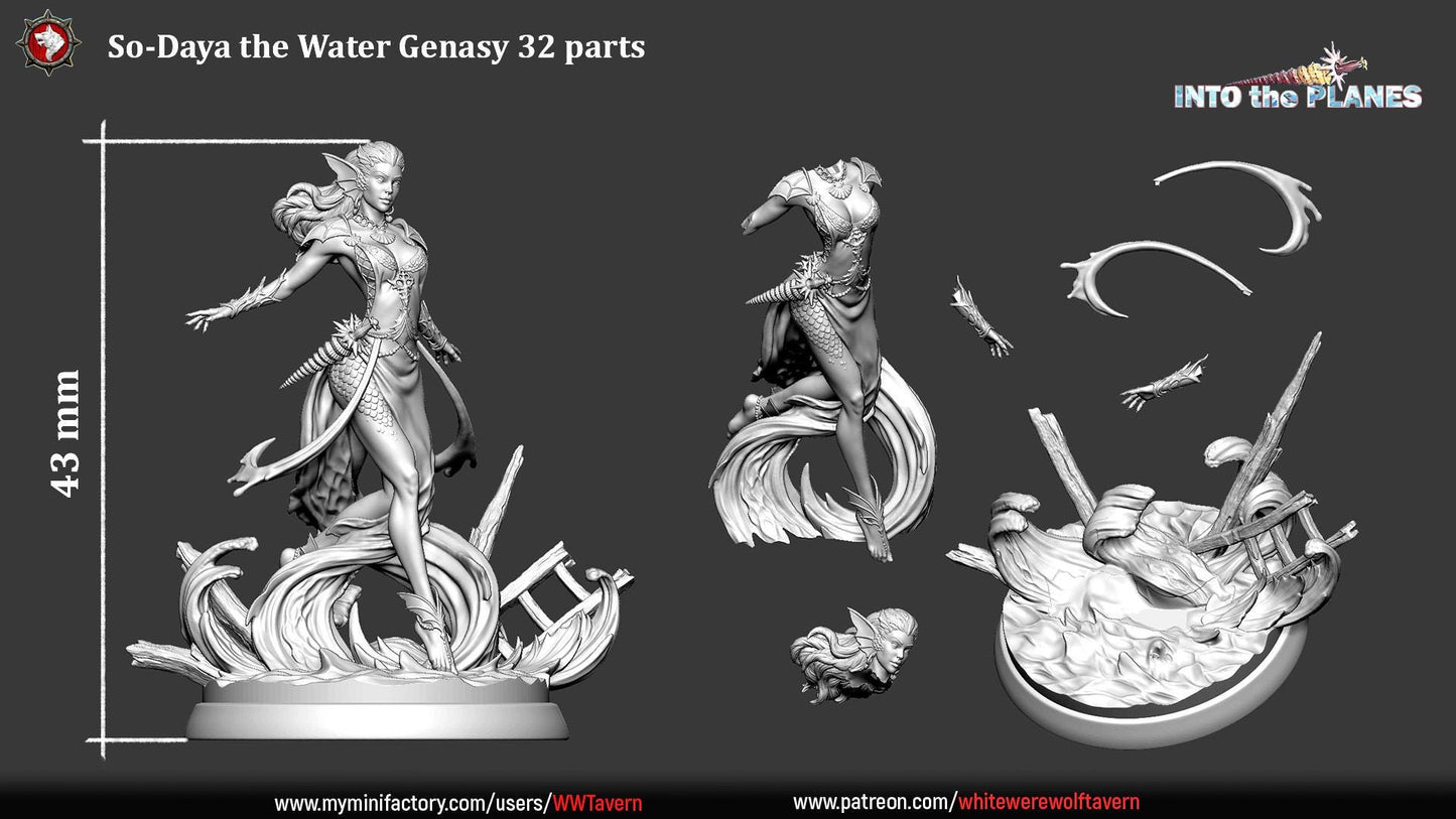So-Daya the Water Genasi | D&D TTRPG Miniature | White Werewolf Tavern