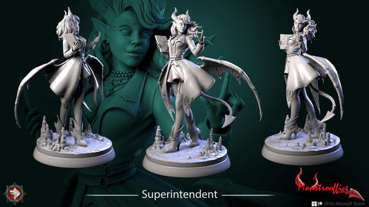 Superintendent, Office, Tiefling, Devil Woman | TABLETOP SCALE | TTRPG Miniature | White Werewolf Tavern | Unpainted, Unplated Resin 8k