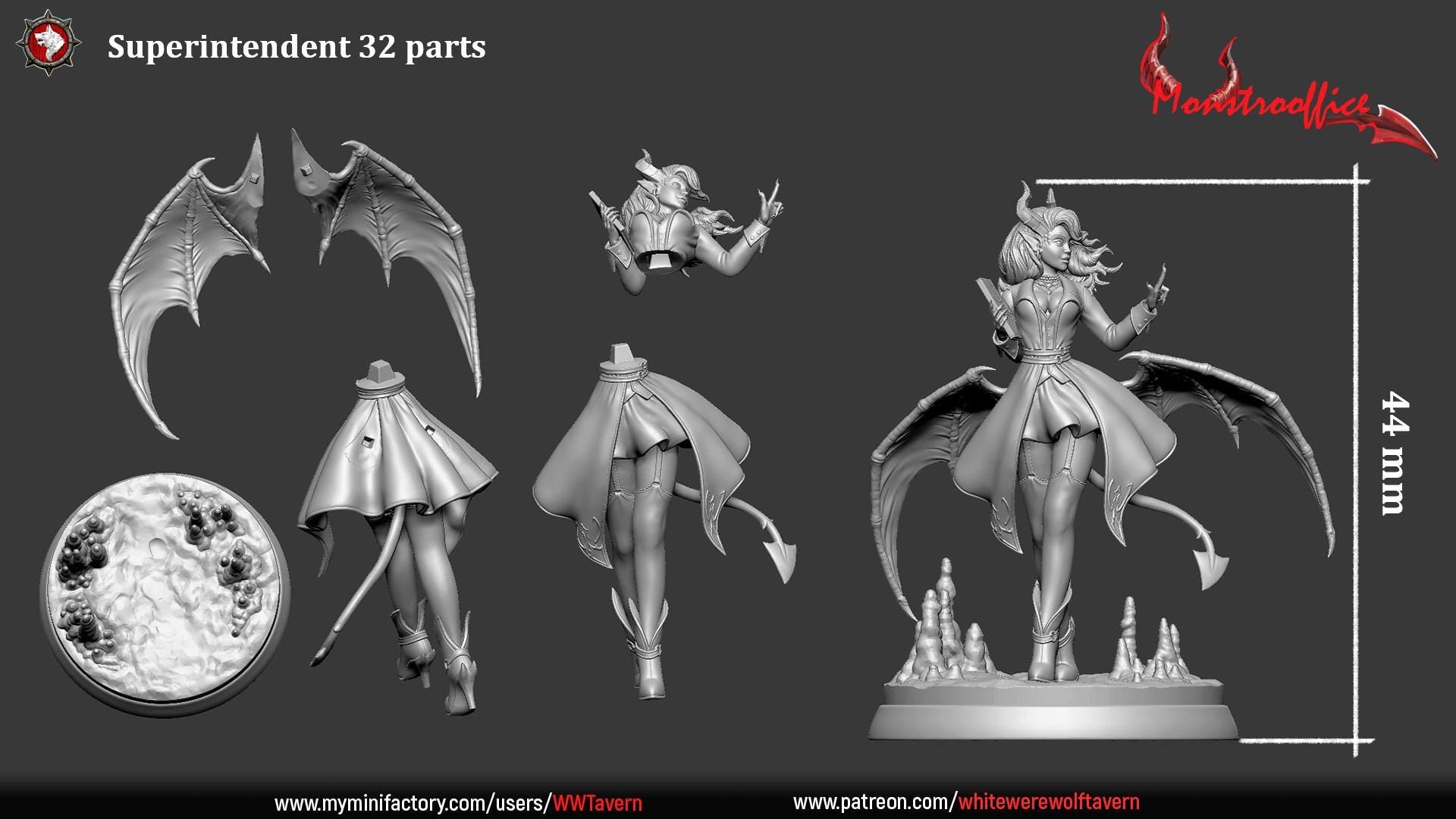 Superintendent, Office, Tiefling, Devil Woman | TABLETOP SCALE | TTRPG Miniature | White Werewolf Tavern | Unpainted, Unplated Resin 8k