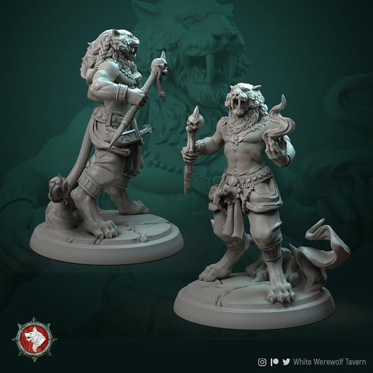 Tabaxi Leonin, Males | TABLETOP SCALE | TTRPG Miniature | White Werewolf Tavern