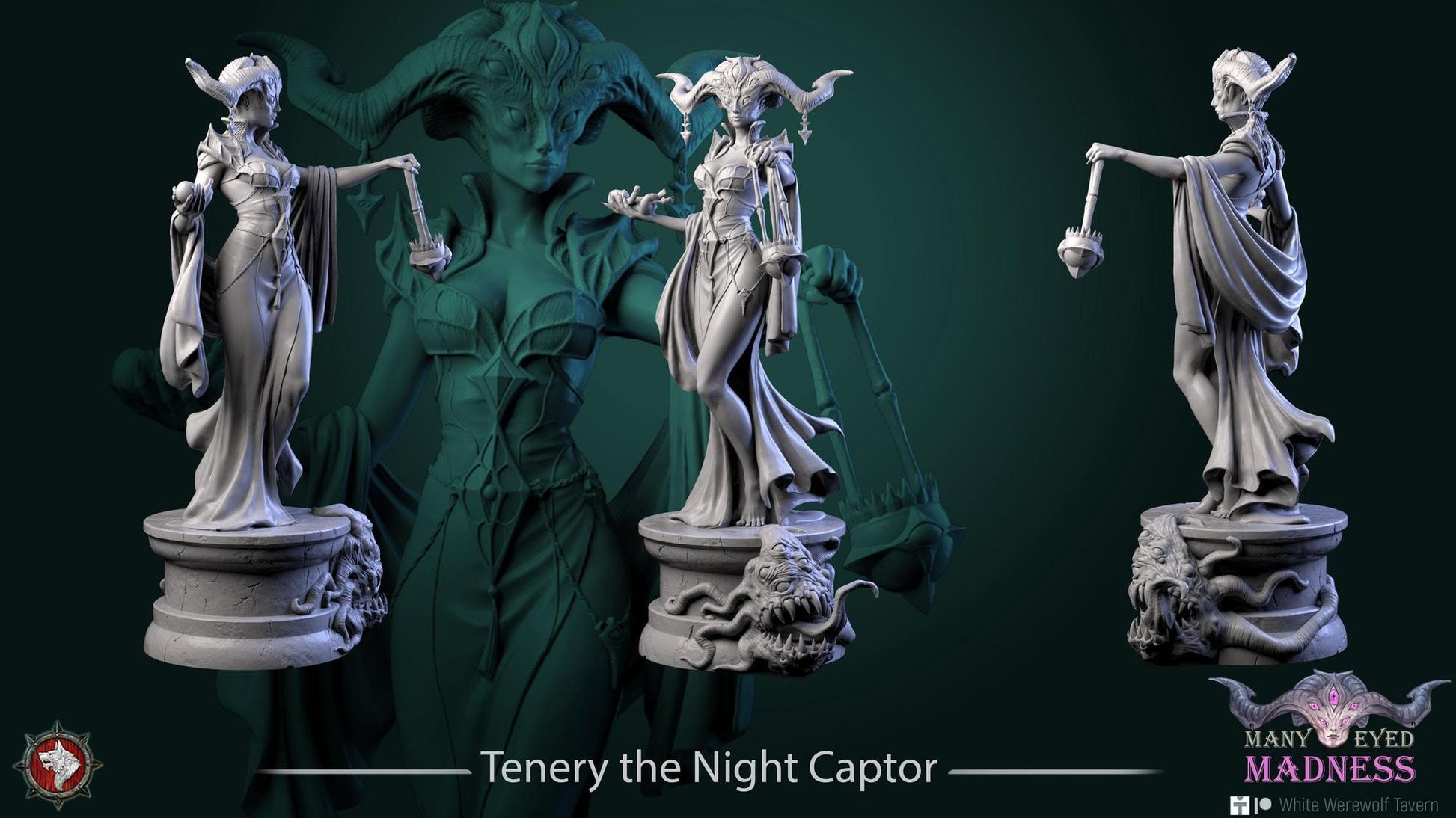 Tenery the Night Captor | TABLETOP SCALE | TTRPG Miniature | White Werewolf Tavern | Unpainted, Unplated Resin 8k