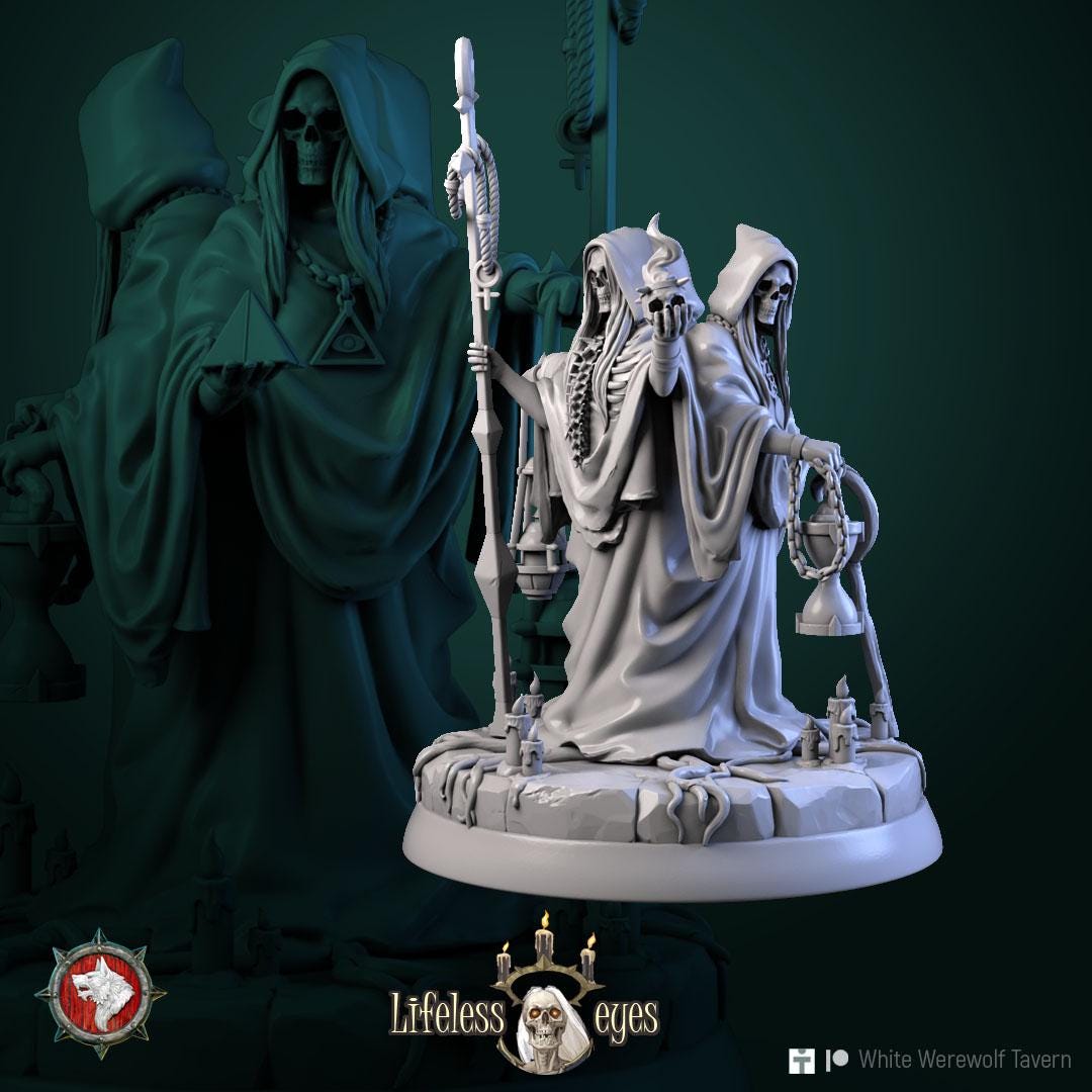 Three Necromancers | TABLETOP SCALE | TTRPG Miniature | White Werewolf Tavern | Unpainted, Unplated Resin 8k