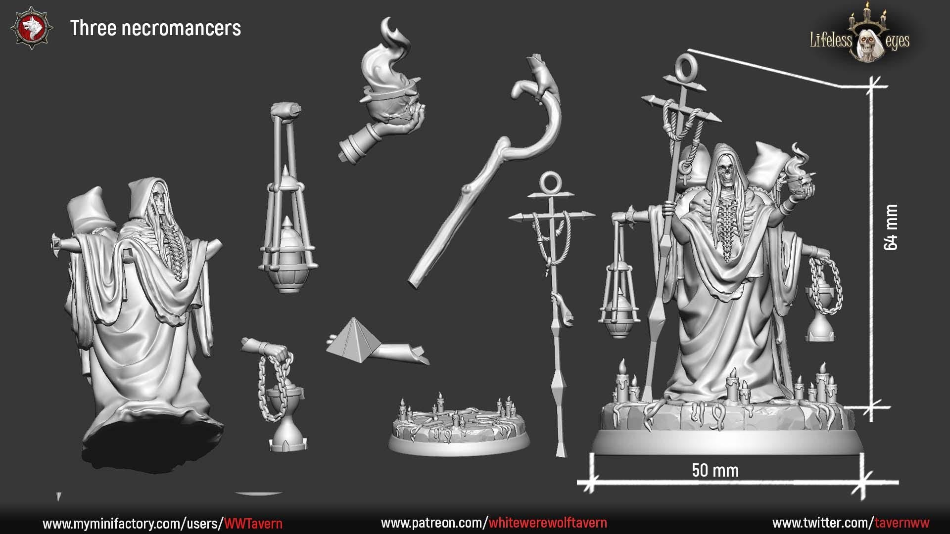 Three Necromancers | TABLETOP SCALE | TTRPG Miniature | White Werewolf Tavern | Unpainted, Unplated Resin 8k