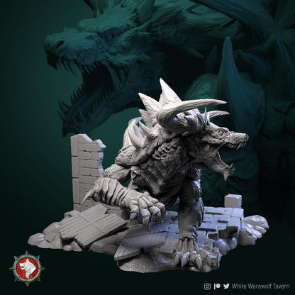 Undead Tarrasque Monster | TABLETOP SCALE | TTRPG Miniature | White Werewolf Tavern | Unpainted, Unplated Resin 8k
