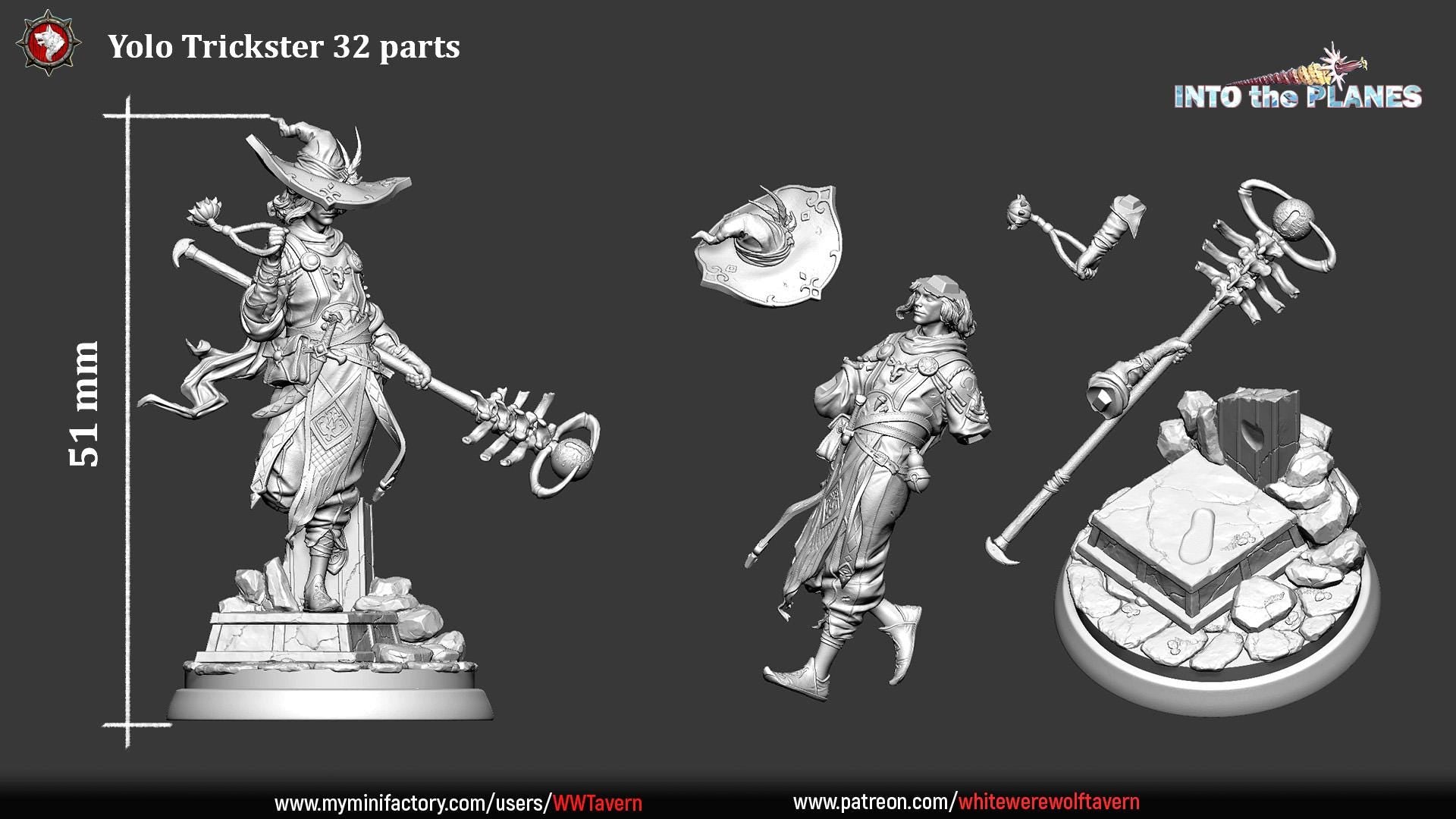 Yolo Trickster | TABLETOP SCALE | TTRPG Miniature | White Werewolf Tavern | Unpainted, Unplated Resin 8k